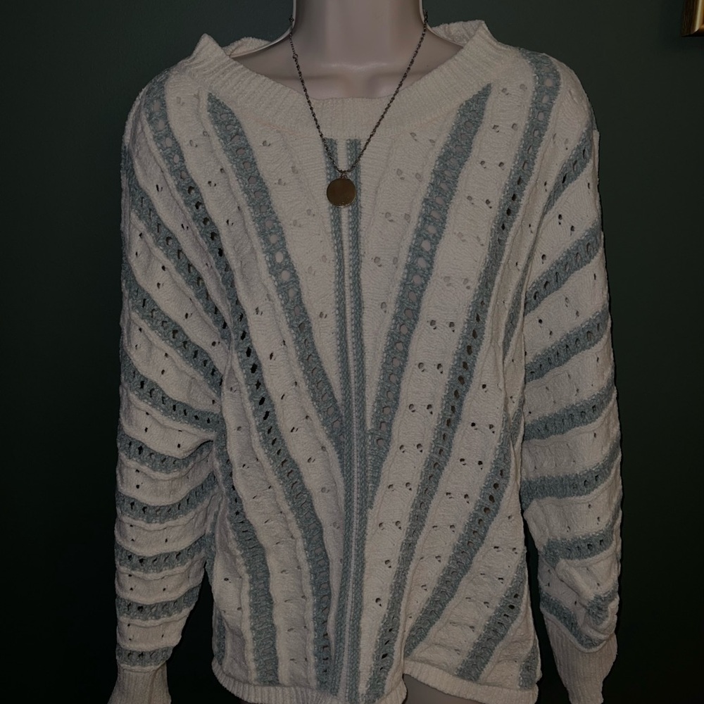 Maurices Textured Striped Sweater - White and Gray